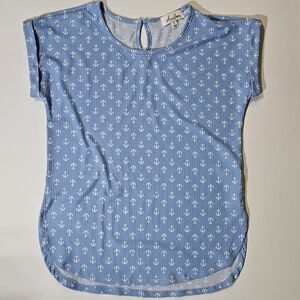 Anneliese Blouse Womens‎ Small Blue White Anchor